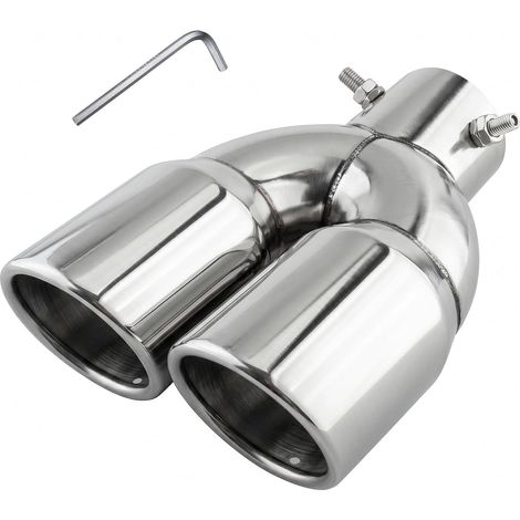 Embout d'Échappement Double Sortie, 38-54mm Universel Réglable à Visser Sortie Echappement Voiture Robuste En Acier Inoxydable Poli Miroir Embout de Silencieux (Finition Brillante Argentée) (1/5)