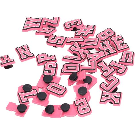 Set mit 37 niedlichen PVC-Schuhdekorationen mit Buchstaben- und Zahlenmotiven, rosa (1/5)