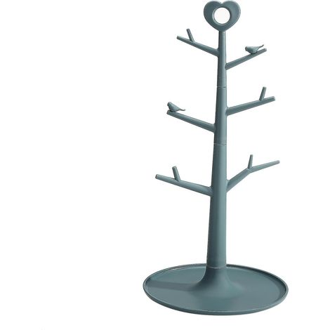 Égouttoir à tasses à café, porte-mugs, étagère de cuisine en forme d'arbre, en plastique PP, détachable et portable, bleu (1/5)