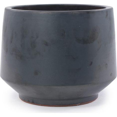 Cache-pot en céramique mat noir fait main Ø 28 cm avec trous de drainage, résistant au gel (1/5)