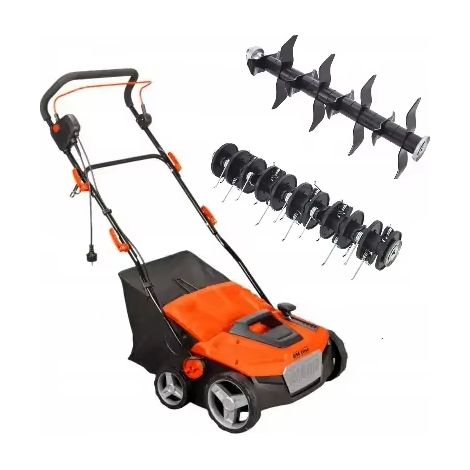 Motobineuse de jardin électrique 2 en 1, puissance 1800W, largeur de travail 38 cm, outil de labourage du sol et de la pelouse, avec 2 roues de guidage pour un travail précis et sans effort