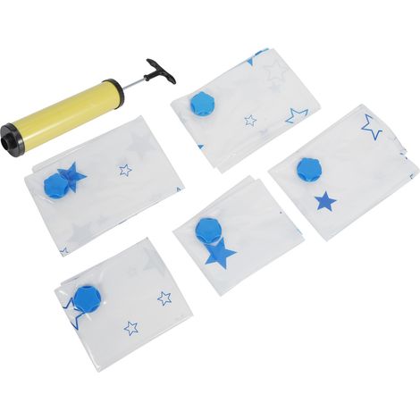 5-teiliges Set tragbarer Vakuum-Aufbewahrungsbeutel, wiederverwendbar für Steppdecken, Kleidung, Decken, Bettwäsche (Vakuum-Aufbewahrungsbeutel mit Handpumpe) (1/5)