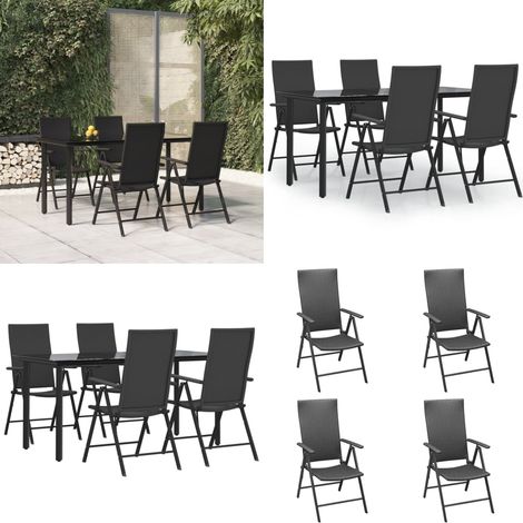 Set da Pranzo da Giardino 5 pz Nero in Polyrattan - Tavolo da pranzo da esterno - Sedie da giardino