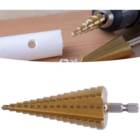 Foret pagode à tige triangulaire et à goujure droite de 1/4", foret étagé plaqué titane, perceuse électrique, outil de perçage et d'alésage. (1/5)