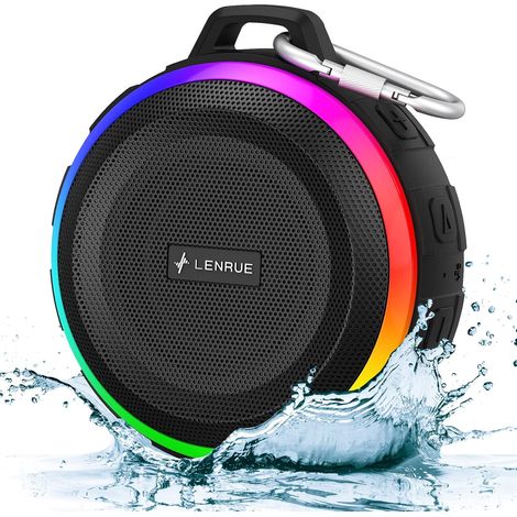 Enceinte de douche Bluetooth Kunodi étanche IPX7, enceinte sans fil portable avec lumières dynamiques, son clair 5 W, véritable stéréo sans fil, clip de fixation pour piscine, plage, bateau, kayak, bo (1/5)