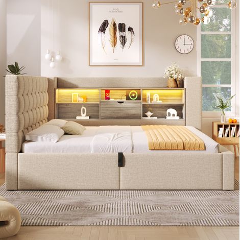 Cama individual con almacenaje LED y carga OKMYHOME (1/5)