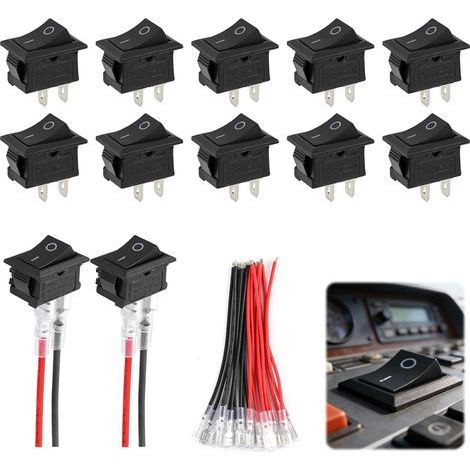 10er-Pack Mini-Wippschalter T85 KCD1-101 – 2-polig, SPST, Ein/Aus, Wechselstrom 6 A/250 V, 10 A/125 V – Mini-Wippschalter mit Verkabelung für Autos, Boote und Elektrogeräte (1/5)