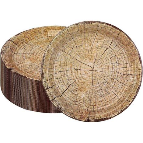 Lot de 50 assiettes en carton à grain de bois rustique jetables de 22,9 cm (grain de bois 02) (1/4)