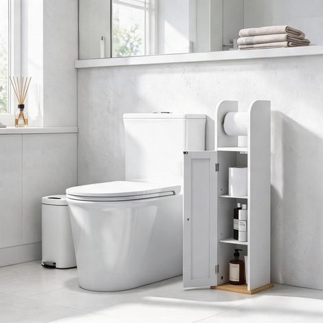 Meuble WC étroit blanc à poser avec distributeur papier (1/5)
