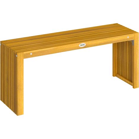 Gartenbank aus natürlichem Akazienholz ohne Rückenlehne, 2 Sitze, Sitzfläche mit Holzoptik und Lattenrost, Maße 110x30x45 cm, Gartenmöbel für Terrasse oder Balkon.