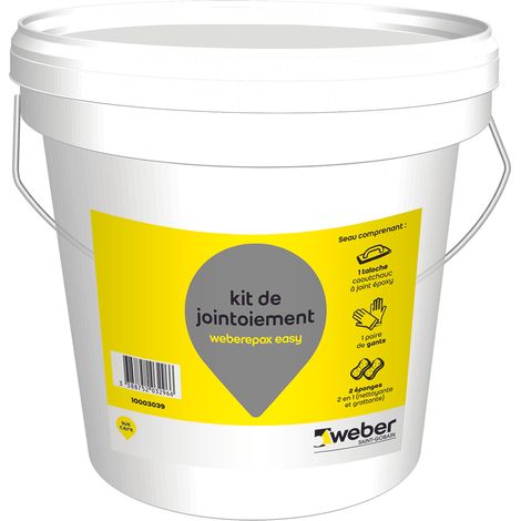 Weber Saint-Gobain Kit de jointoiement, seau contenant une taloche caoutchouc à joint époxy, deux éponges 2 en 1 (nettoyante et grattante) et une paire de gants, Weberepox easy