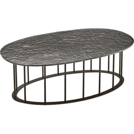 Tavolino D90 cm con base in metallo Nero e piano in vetro martellato Fume' MUTE (1/2)