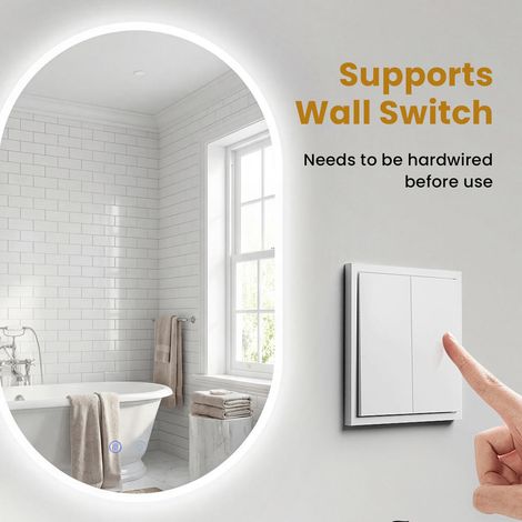 Miroir ovale LED 80 x 50 cm, vision nette après la douche, miroir mural anti-buée pour salle de bain (1/5)