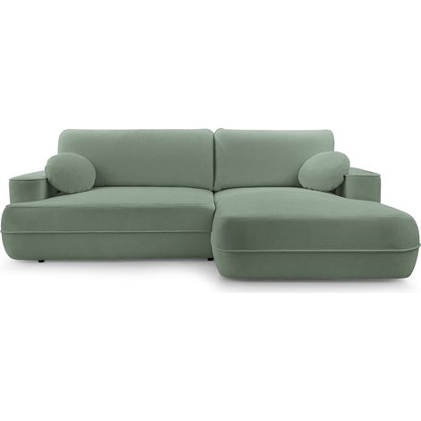 Selsey Fuerro – Ecksofa mit Schlaffunktion, Bettkasten, Ottomane rechts, Strukturstoff wasserabweisend, Salbeigrün