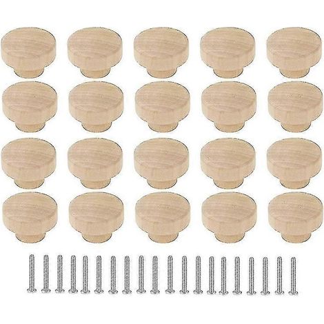Lot de 20 boutons de tiroir ronds en bois brut, diamètre 35 mm, pour meubles, armoires et commodes (p202411261116) (1/5)