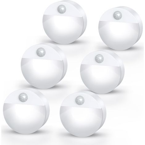 Veilleuse avec Détecteur de Mouvement, 6PCS Veilleuses LED pour Armoire, Veilleuse à Piles avec Marche/Arrêt Automatique, Veilleuse pour Enfants pour Escaliers, Chambre à Coucher - Blanc (1/5)