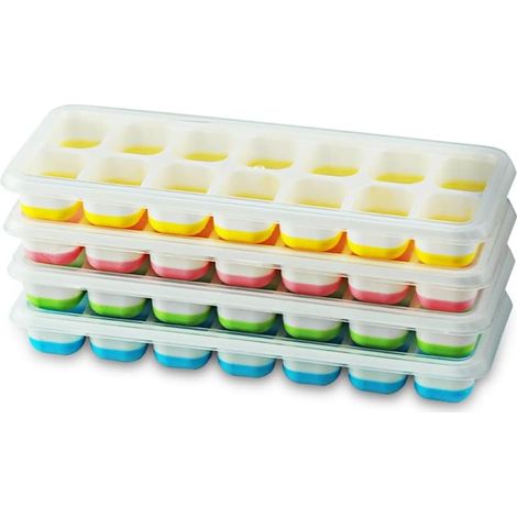 Set mit 4 Silikon-Eiswürfelformen mit Deckeln, platzsparend und stapelbar, BPA-frei, leicht zu entnehmende quadratische Eiswürfelformen (1/5)