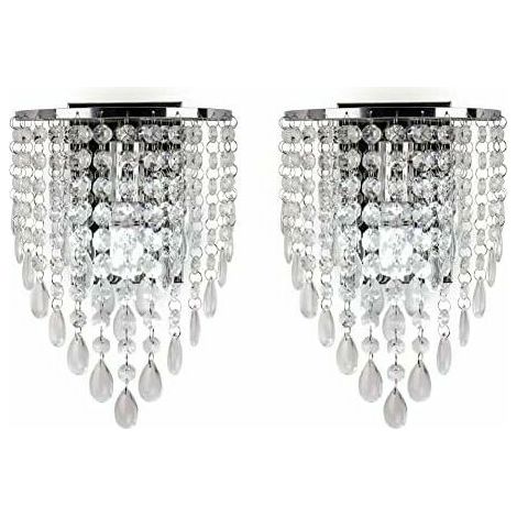 Set of 2 Modern Crystal Wall Sconces LED Wall Sconce Raindrop Iron Wall Sconces Crystal Night Lights for Bedroom Living Room (Chrome) (1/5)