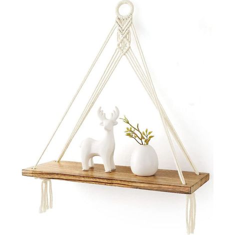Étagère murale en macramé avec tablette en bois, décoration bohème suspendue