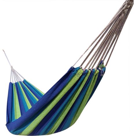 Hamac double simple en toile pour jardin maison parc voyage camping Bleu (1/5)