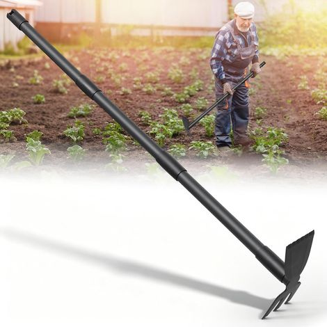 Outil Désherbeur Manche Long 115,5cm, Houe et Râteau 2-en-1 Debout pour Pelouse, Jardin, Cour, Parterre, Terrasse et Petite Exploitation Agricole (1/5)