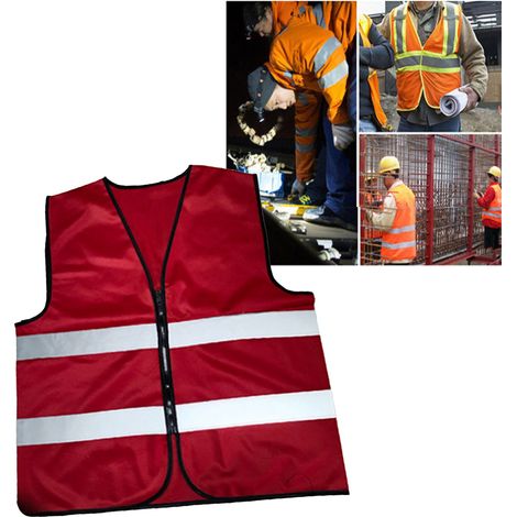 Gilet de sécurité réfléchissant haute visibilité pour chantiers, ateliers, cyclistes et éboueurs, taille adulte, rouge rosé, travail nocturne. (1/5)