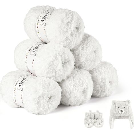 Ovillos de hilo de chenilla blanca, 6 ovillos de lana e hilo de 50 g, 300 g de hilo de poliéster grueso aterciopelado, hilo para tejer a mano, hilo de chenilla para ganchillo, tejido y manualidades.