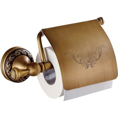 Porte-papier toilette finition bronze antique – Modèle mural avec clapet accueille les rouleaux de papier toilette et apporte une touche vintage à la salle de bain. (1/5)