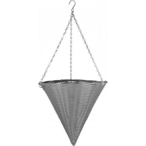 14in Slate Faux Rattan Hanging Cone Artificial Garden Hanging Baskets Floral Decorative Ornamental Outdoor Indoor Wall Mounted Bracket Chain Planter Basket (1/4)