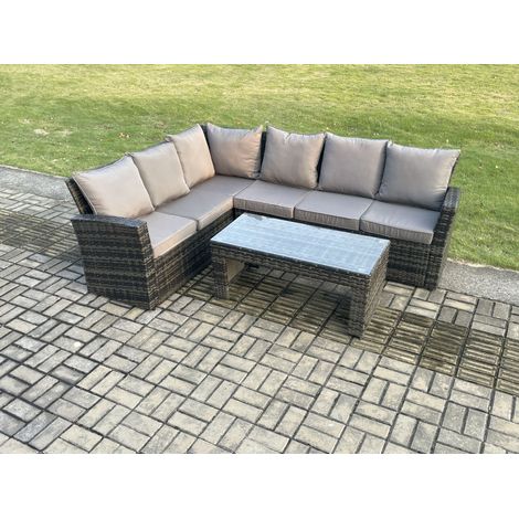 Fimous 6 Seat Outdoor Gartenmöbel-Set Ecksofa Set Terrassen Sofa Tisch Set Dunkelgrau gemischt (1/5)