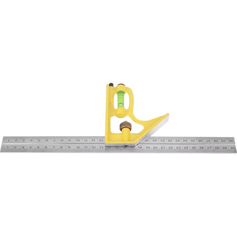 Équerre combinée en acier inoxydable, règle portable réglable pour le bois, outil de mesure jaune 300 mm (1/5)