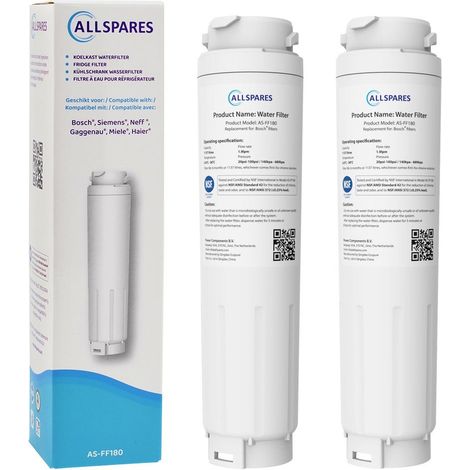 Filtro de agua AllSpares (2 unidades) para frigorífico compatible con Bosch, Siemens, Neff UltraClarity 11034151/11028820/KB1000 (1/5)