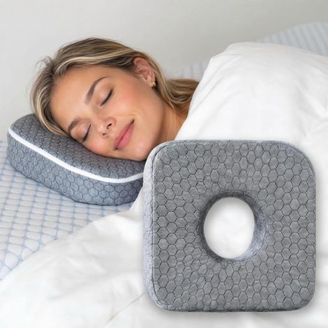 Coussin de piercing avec trou pour les personnes dormant sur le côté - Oreiller carré pour soulager la pression des douleurs aux oreilles, piercing d'oreille et inflammation - Coussin d'oreille (1/5)