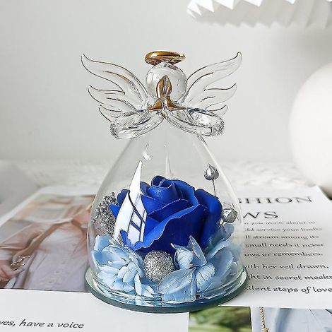 Ghyt Rose Immortelle Geburtstagsgeschenk für Frau, Mutter, Großmutter, Ehefrau, Engelsfigur aus Glas mit wunderschönen dunkelblauen Blumen - (1/3)