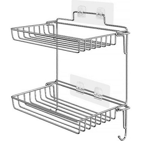 Klappbares Edelstahl-Regal mit Haken, zur Wandmontage ohne Bohren, fürs Badezimmer, robust und praktisch (1/5)