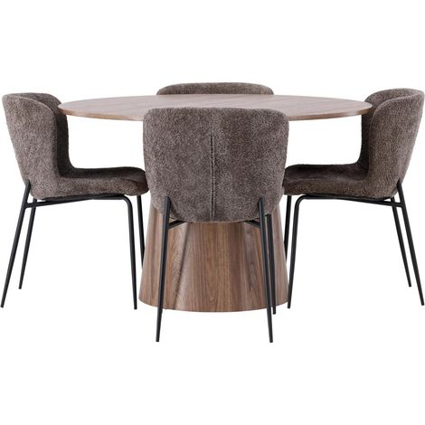 Lanzo Essgruppe Esstisch Natur 4 Stühle Bouclé braun. (1/4)