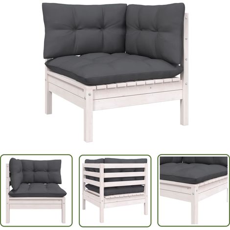 INLIFE Canapé d'angle de jardin avec coussins Blanc Bois de pin massif (1/5)
