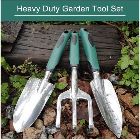 Outils de Jardinage, Trois pièces d’Outils de Jardinage Lourds moulés en Aluminium avec Une poignée antidérapante caoutchoutée, des Outils à Main de Jardin durables Cadeaux de Jardin(vert) (1/5)