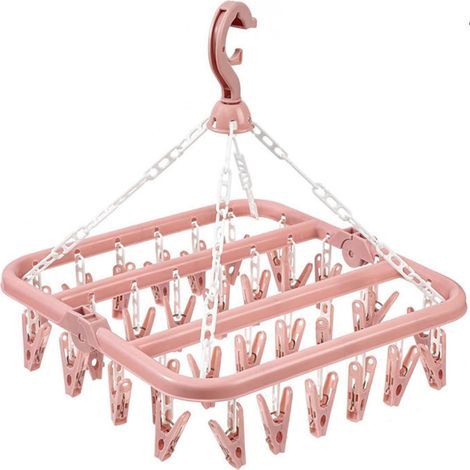 Etendoir Chaussette Cintre à Linge avec 32 Clips pour Sèche Chaussettes Pliable Pinces à Linge Sechoir pour sous-Vêtements Pinces à Linge pour Serviettes Soutiens Gorge Gants Chapeaux Rosa (1/5)