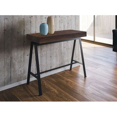 Console extensible bois noyer foncé et pieds métal anthracite 8 personnes 40 à 196 cm Yanco (1/2)
