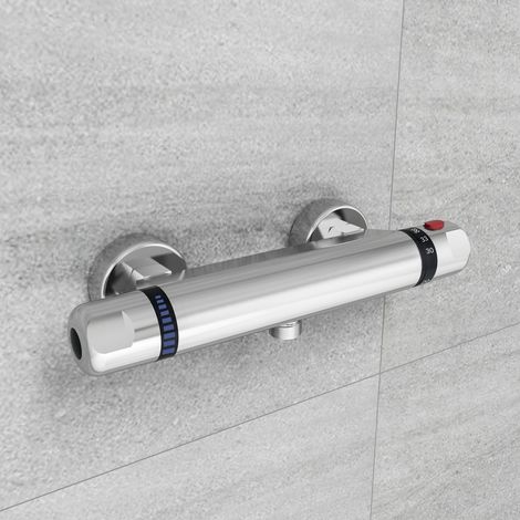 Biubiubath Thermostatic Exposed Bar Shower Mixer Valve Tap Chrome Top 1/2" Outlet
