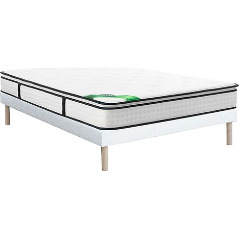 Ensemble 160 x 200 cm sommier tapissier + matelas ressorts ensachés 7 zones surmatelas intégré et coutil bambou ép.26cm - MIREZA de NATUREA (1/5)