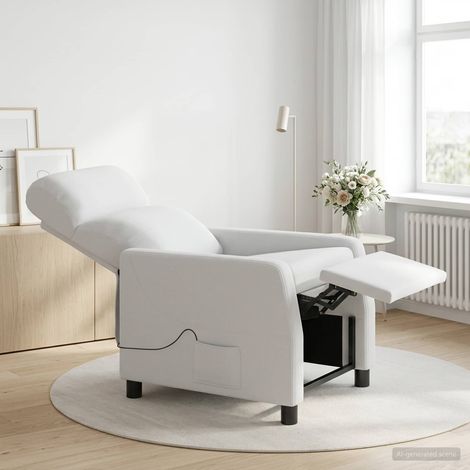 vidaXL Silla de masajes reclinable Blanco Tela (1/5)