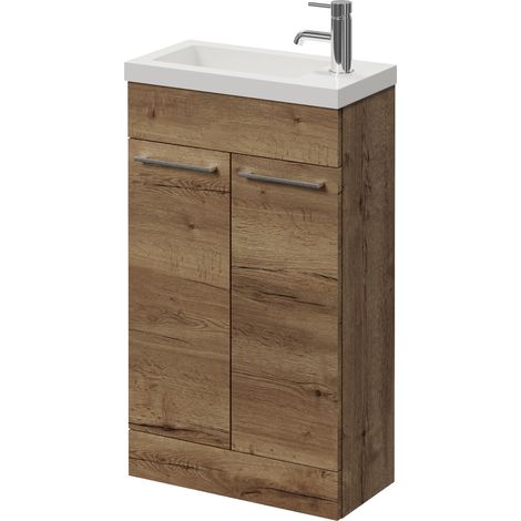 Napoli 250 Tobacco Oak 500mm 2 Door Vanity Unit with Square Silvo Basin - 500mm - Chrome 160mm Handle