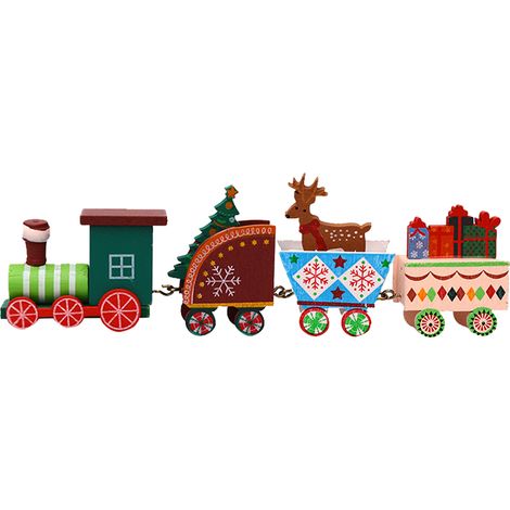 Train De Noël En Bois - Décoration De Table Pour Fêtes - 4 Wagons Avec Crochets D'Assemblage - Lot De 1 (1/5)
