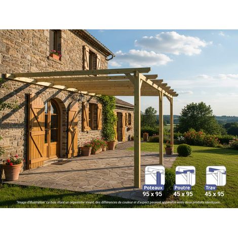 Pergola adossée en bois massif Orléans 600 x 420 cm - Maderland