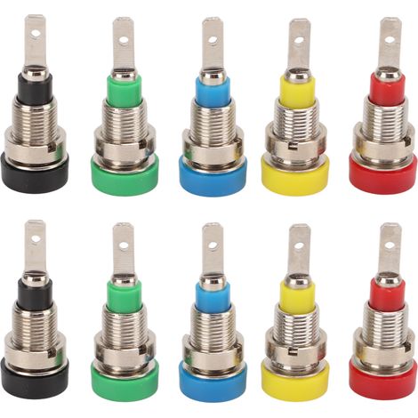 Prise banane 2mm laiton sécurisée 5 couleurs poste de raccordement panneau pour électronique bateaux camping-cars, lot 10 (2 rouge, 2 noir, 2 jaune, 2 bleu, 2 vert) (1/5)