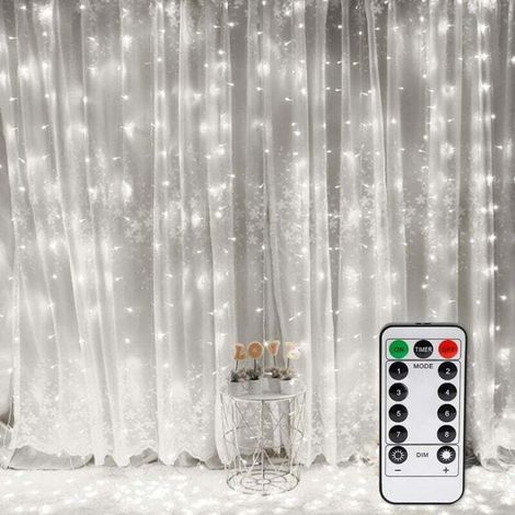 Rideau Lumineux, Fenêtre Guirlandes Lumineuses 300 LED 3m3m, 8 Modes d'Eclairage, Ambiance pour Décoration Noël, Mariage, Anniversaire, Balcon, Terrasse, Chambre [Classe énergétique A+] - Blanc