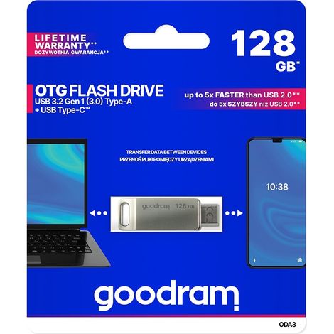 Goodram ODA3 unità flash USB 128 GB USB Type-A USB Type-C 3.2 Gen 1 3.1 Gen 1 Argento (1/5)
