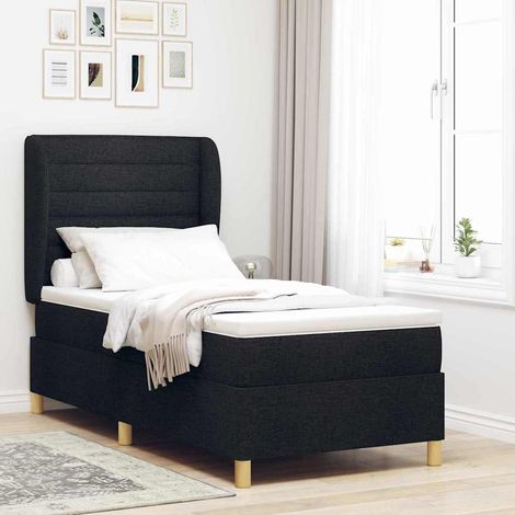 Cama con Somier y Colchón Gris Oscuro 90x190 cm de Tela Negro